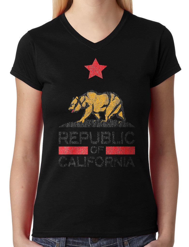 Republic Of California Junior Ladies V-neck T-shirt