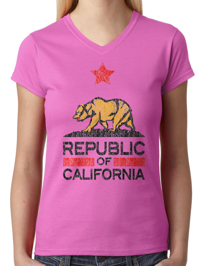 Republic Of California Junior Ladies V-neck T-shirt