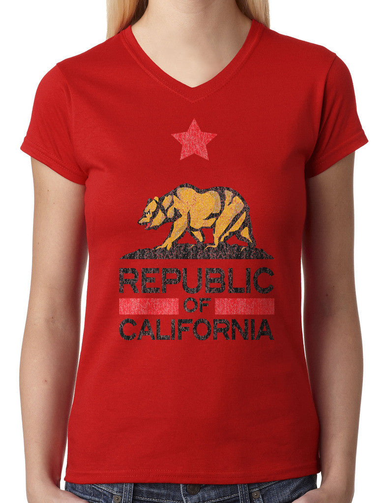 Republic Of California Junior Ladies V-neck T-shirt