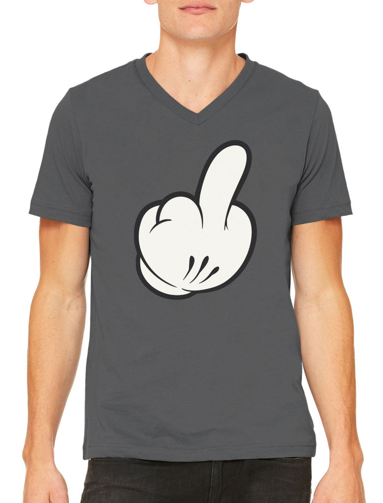 Cartoon Glove Middle Finger Men's V-neck T-shirt