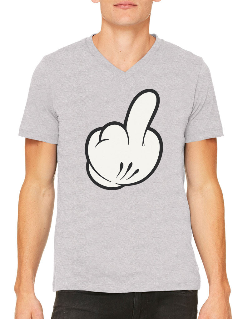 Cartoon Glove Middle Finger Men's V-neck T-shirt