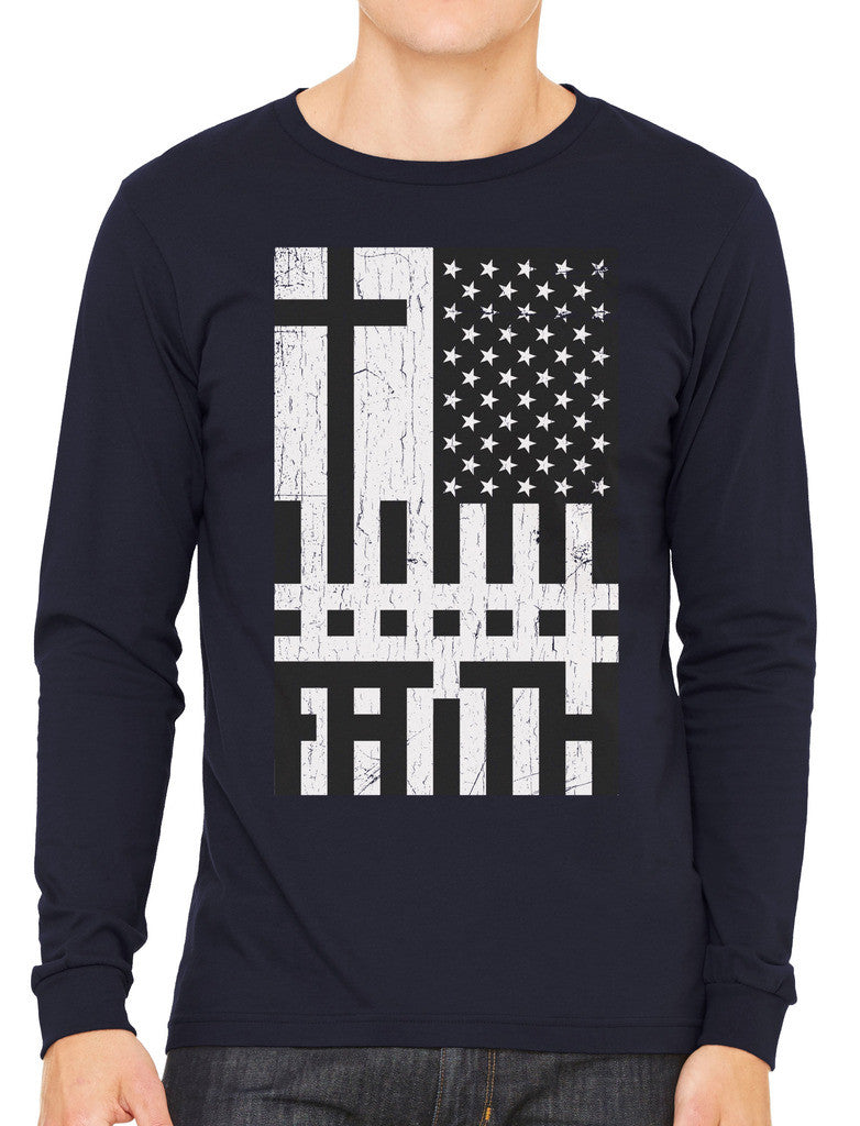 Faith Cross American Flag Men's Long Sleeve T-shirt
