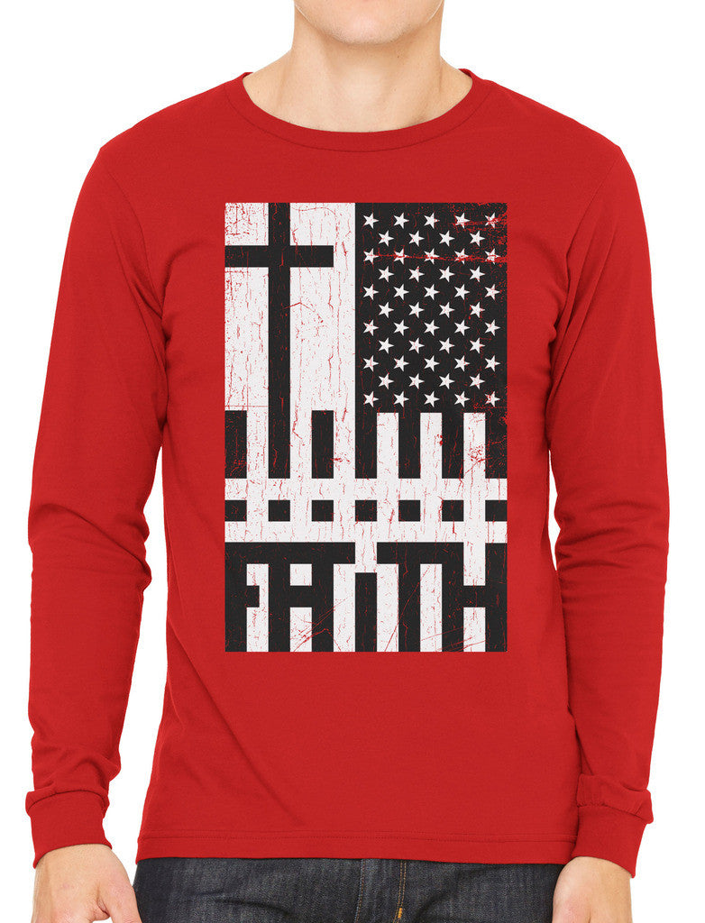 Faith Cross American Flag Men's Long Sleeve T-shirt