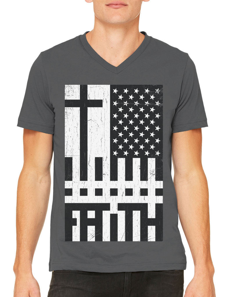 Faith Cross American Flag Men's V-neck T-shirt