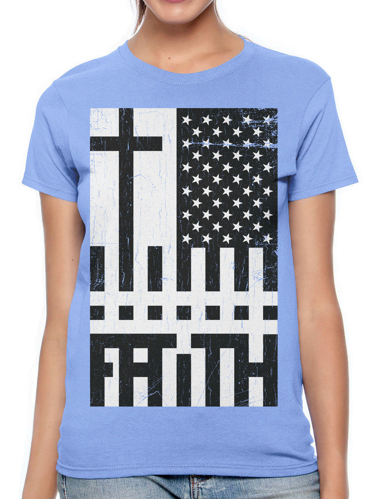 Faith Cross American Flag Women's T-shirt