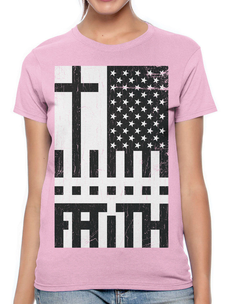 Faith Cross American Flag Women's T-shirt