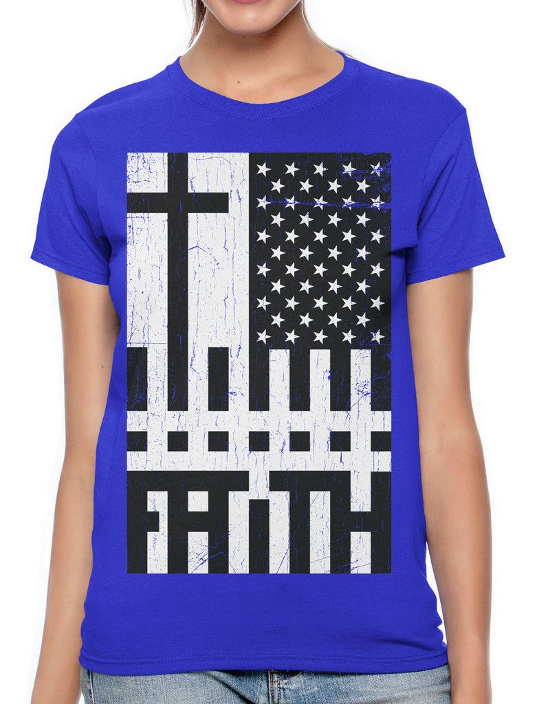 Faith Cross American Flag Women's T-shirt