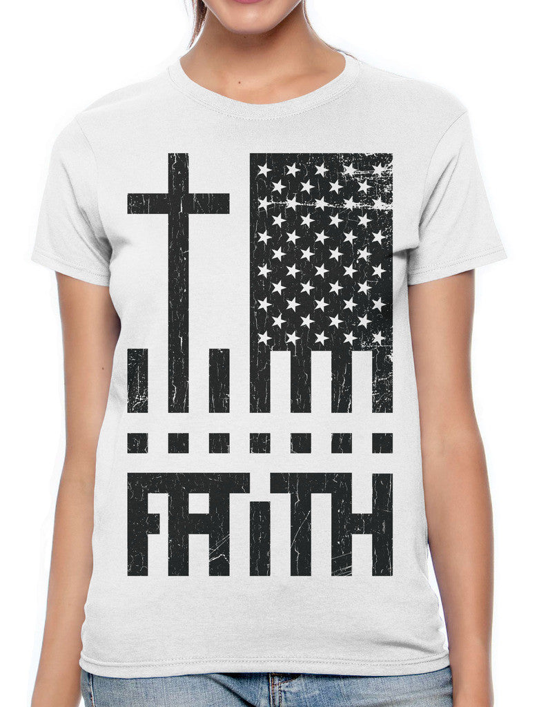 Faith Cross American Flag Women's T-shirt