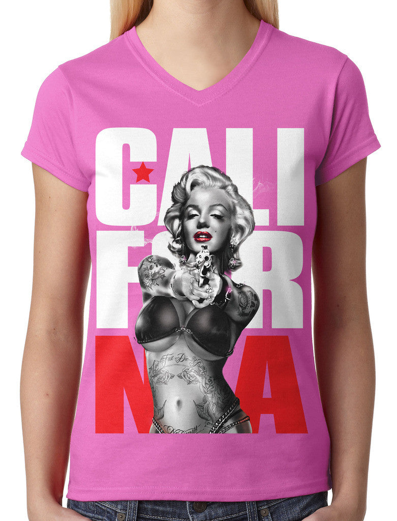 Gangster Marilyn Monroe California Junior Ladies V-neck T-shirt