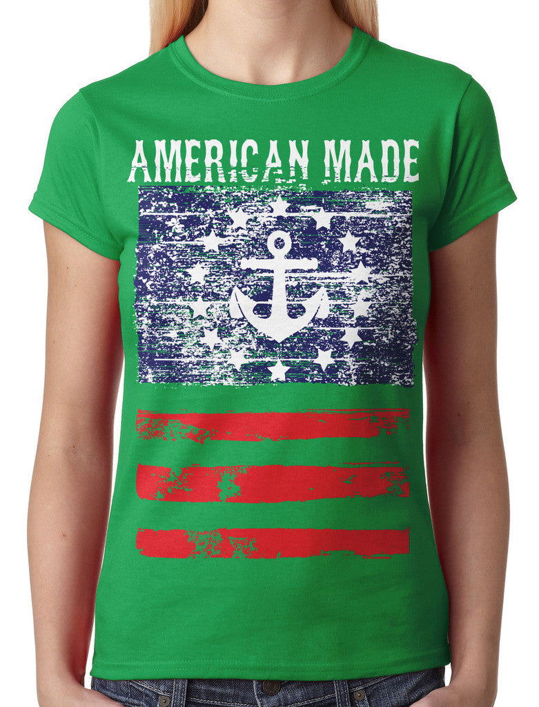 American Made Faded Anchor Flag Junior Ladies T-shirt