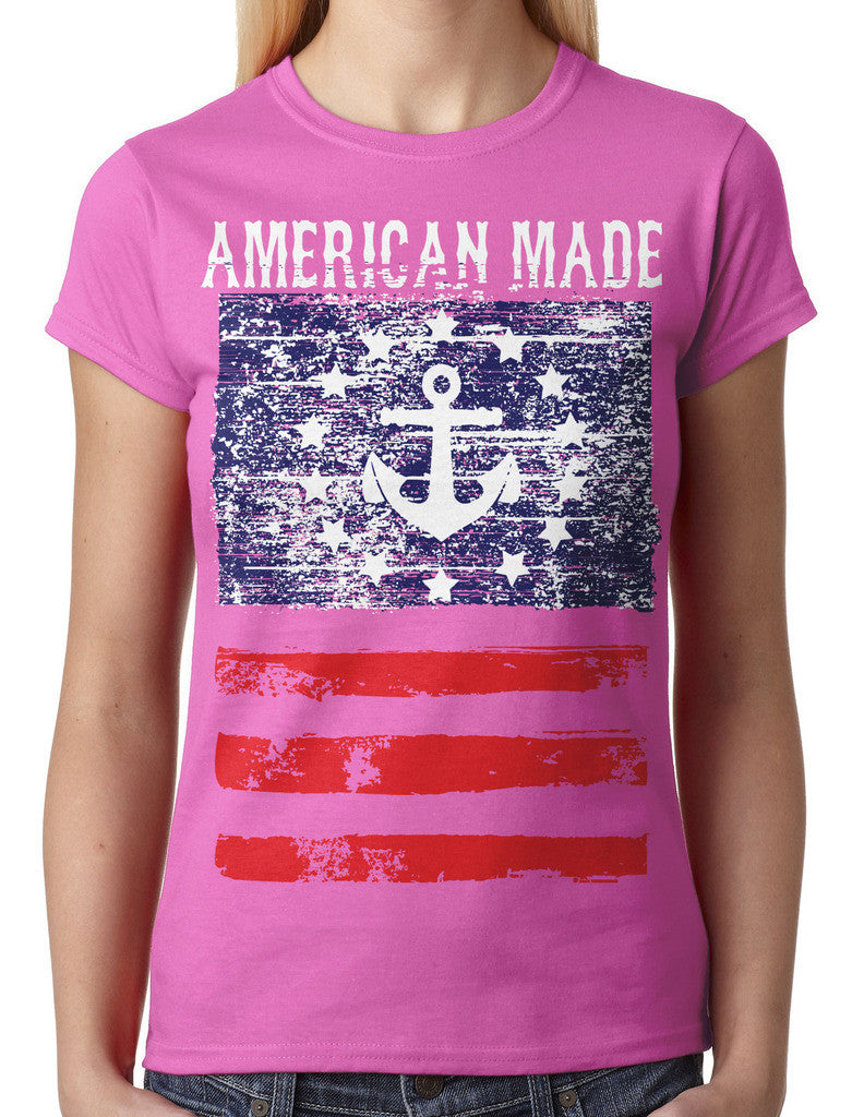 American Made Faded Anchor Flag Junior Ladies T-shirt