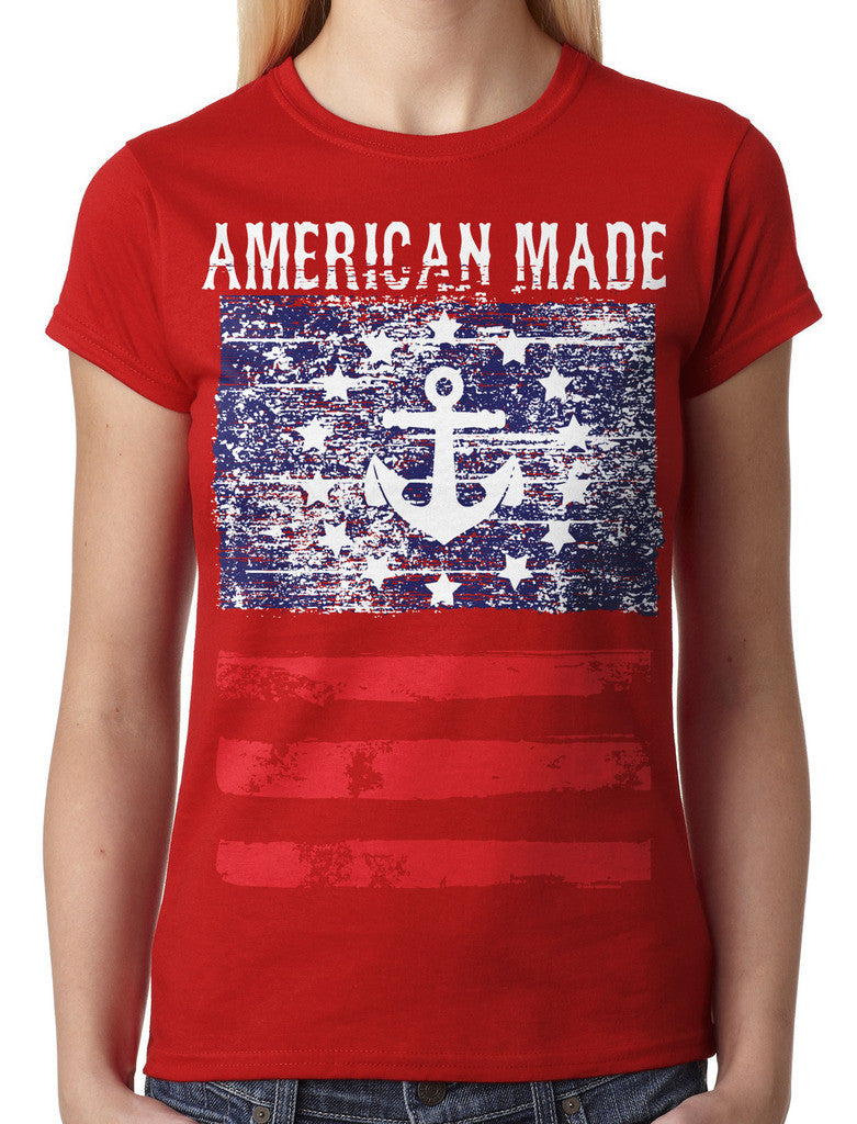 American Made Faded Anchor Flag Junior Ladies T-shirt