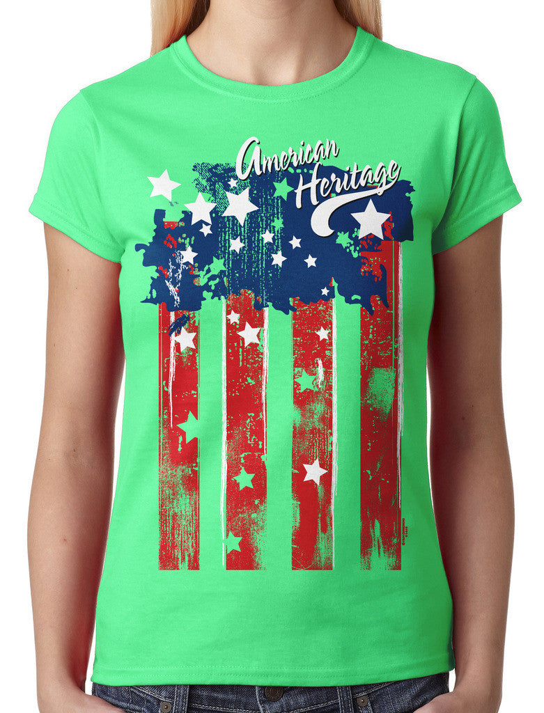 Faded American Heritage Flag Junior Ladies T-shirt
