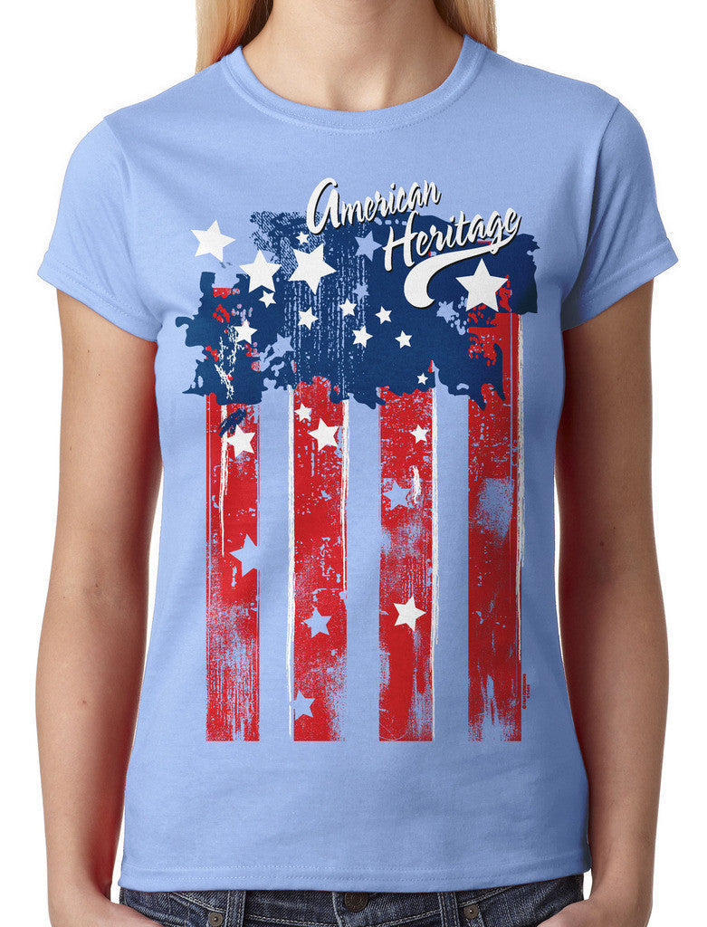 Faded American Heritage Flag Junior Ladies T-shirt