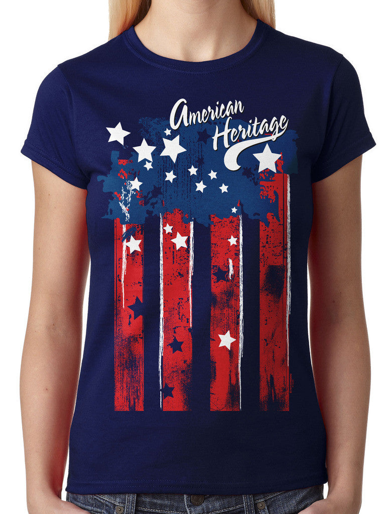 Faded American Heritage Flag Junior Ladies T-shirt