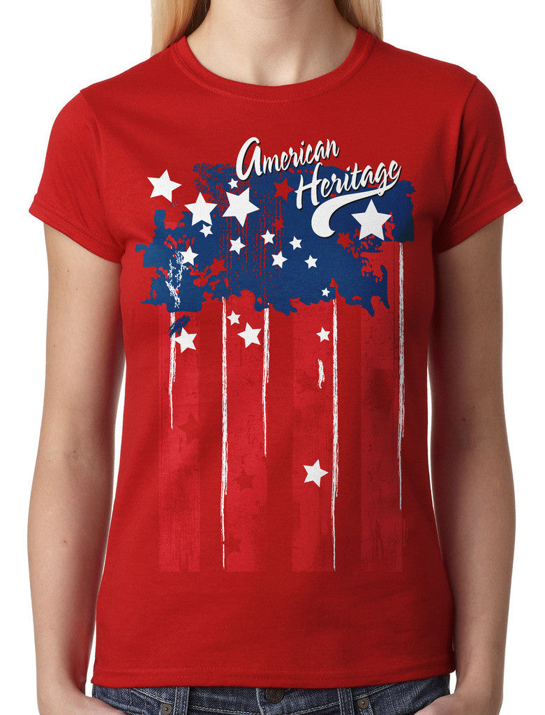 Faded American Heritage Flag Junior Ladies T-shirt