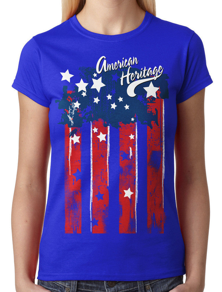 Faded American Heritage Flag Junior Ladies T-shirt