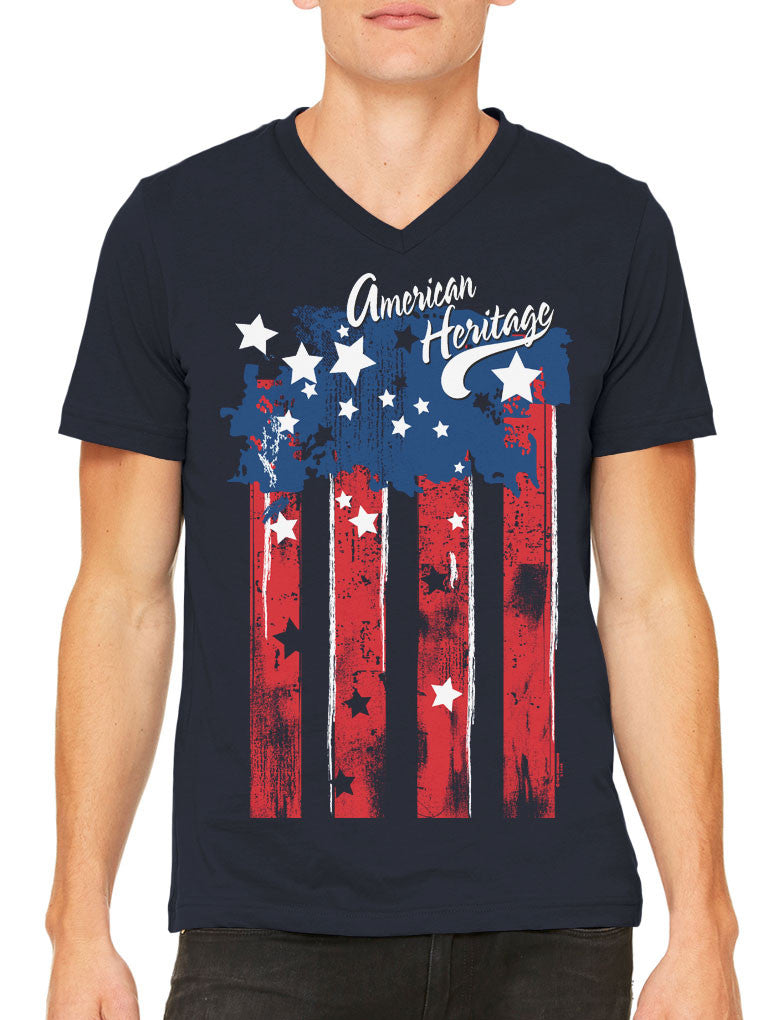 Faded American Heritage Flag Men's V-neck T-shirt