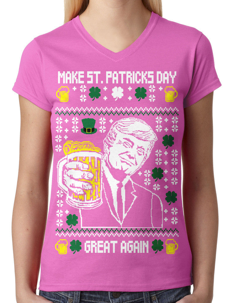 Digital Trump Make St Patricks Day Great Again Junior Ladies V-neck T-shirt