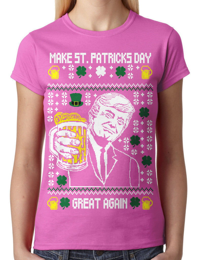 Digital Trump Make St Patricks Day Great Again Junior Ladies T-shirt