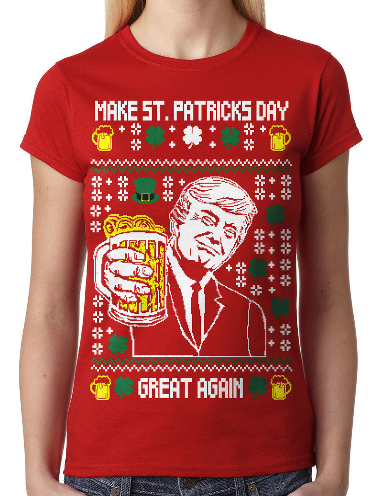 Digital Trump Make St Patricks Day Great Again Junior Ladies T-shirt