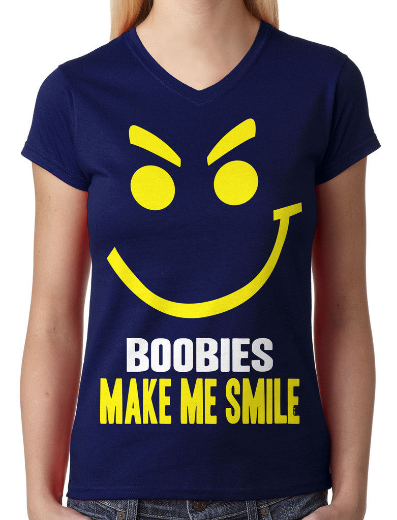 Boobies Make Me Smile Junior Ladies V-neck T-shirt