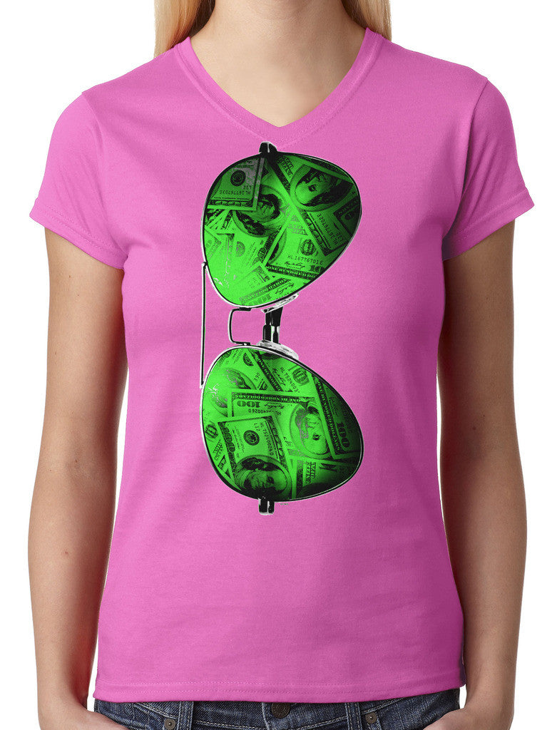Cash Money Shades Sunglass Junior Ladies V-neck T-shirt