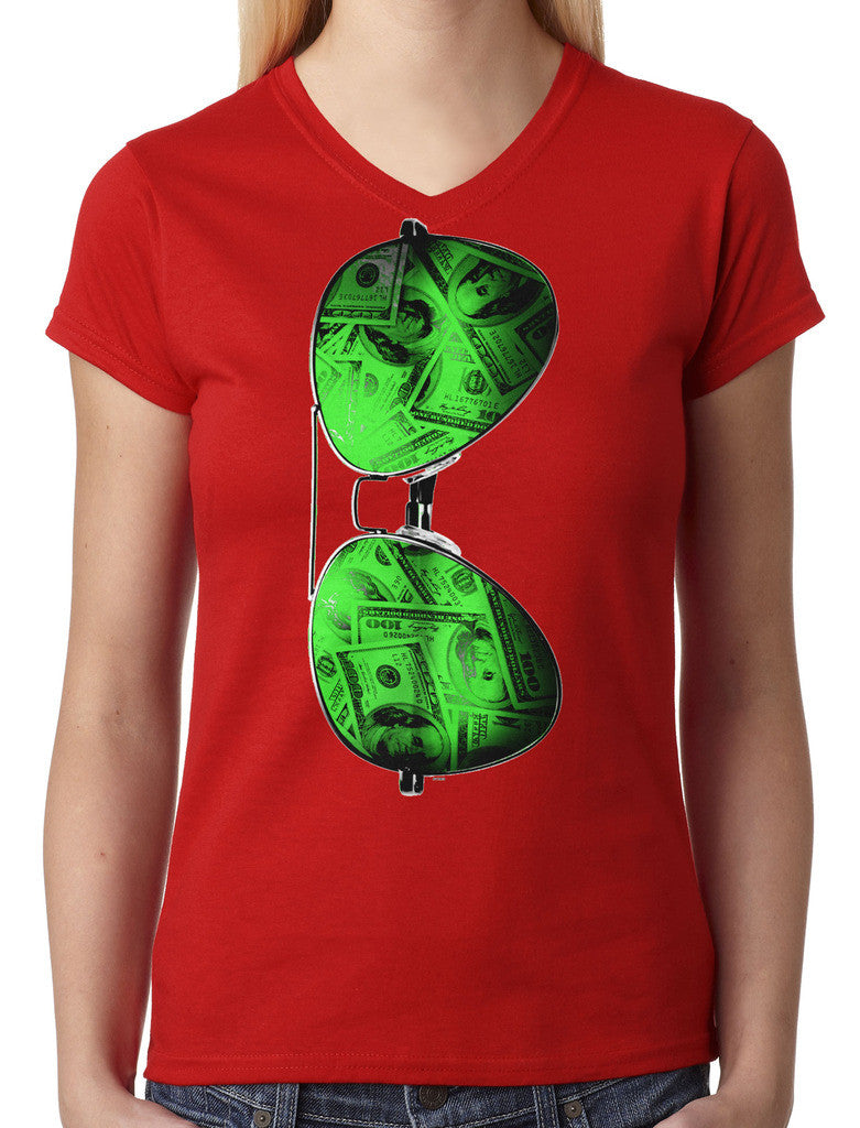 Cash Money Shades Sunglass Junior Ladies V-neck T-shirt