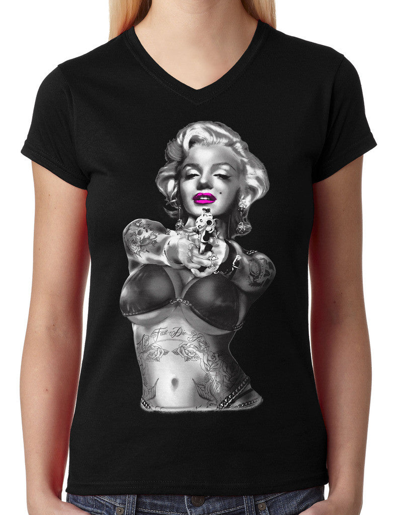 Gangster Marilyn Monroe Junior Ladies V-neck T-shirt