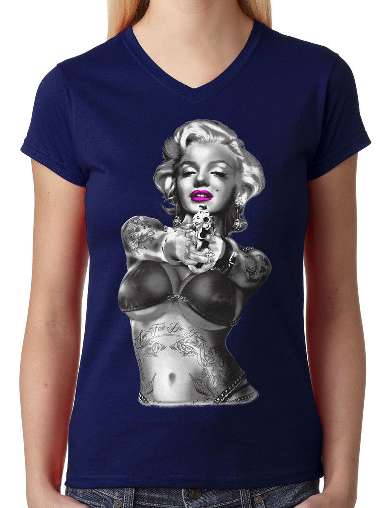 Gangster Marilyn Monroe Junior Ladies V-neck T-shirt
