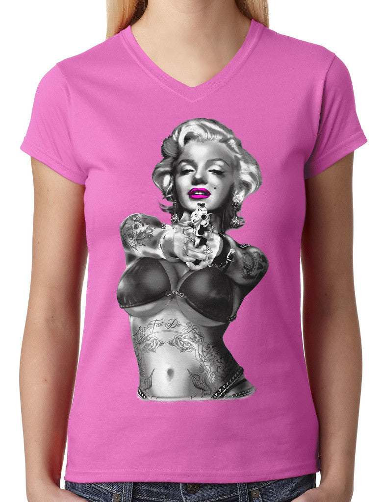 Gangster Marilyn Monroe Junior Ladies V-neck T-shirt
