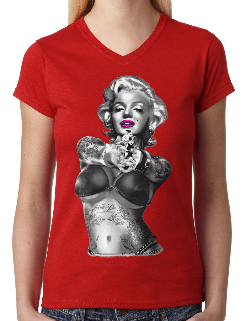 Gangster Marilyn Monroe Junior Ladies V-neck T-shirt