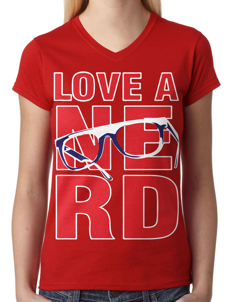 Love A Nerd Junior Ladies V-neck T-shirt