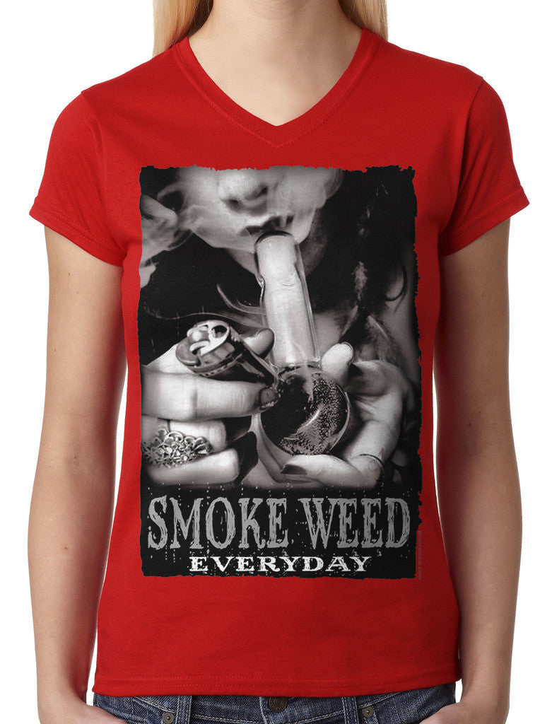 Smoke Weed Everyday Junior Ladies V-neck T-shirt