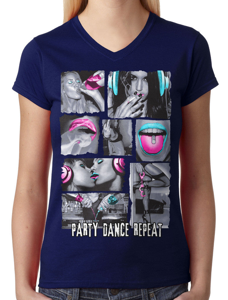 Party Dance Repeat Junior Ladies V-neck T-shirt