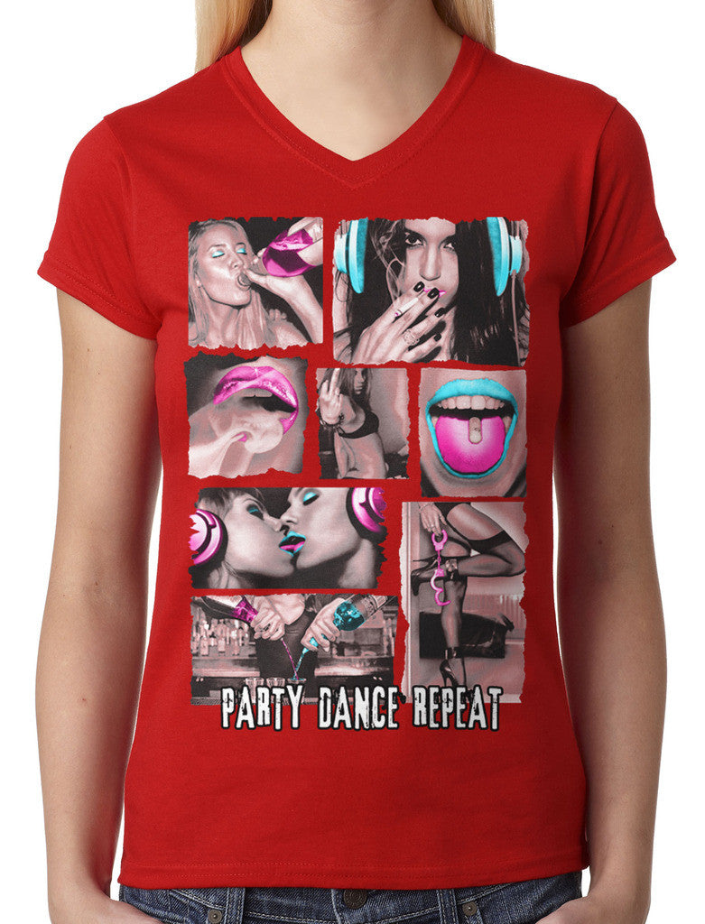 Party Dance Repeat Junior Ladies V-neck T-shirt
