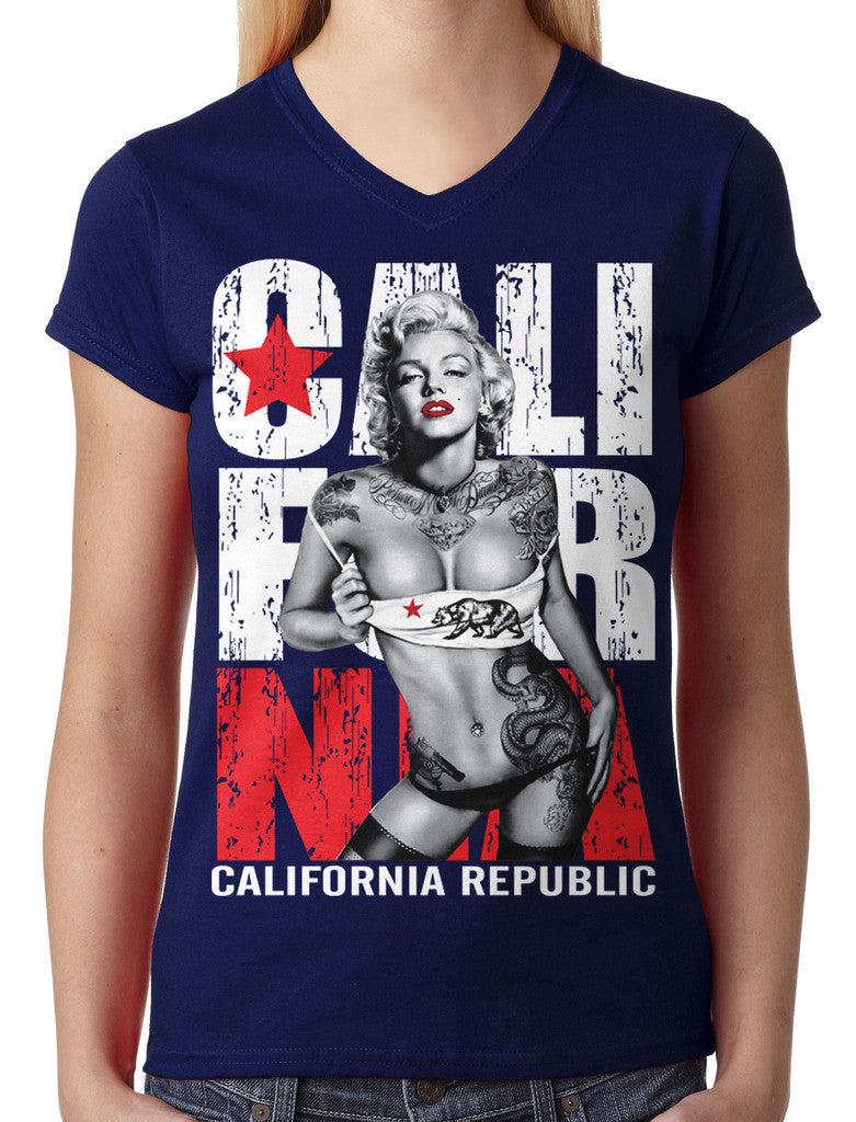 Sexy Marilyn Monroe California Republic Junior Ladies V-neck T-shirt