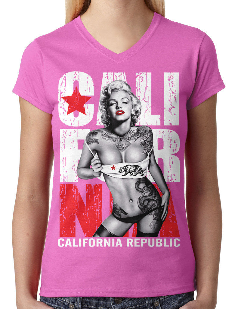 Sexy Marilyn Monroe California Republic Junior Ladies V-neck T-shirt
