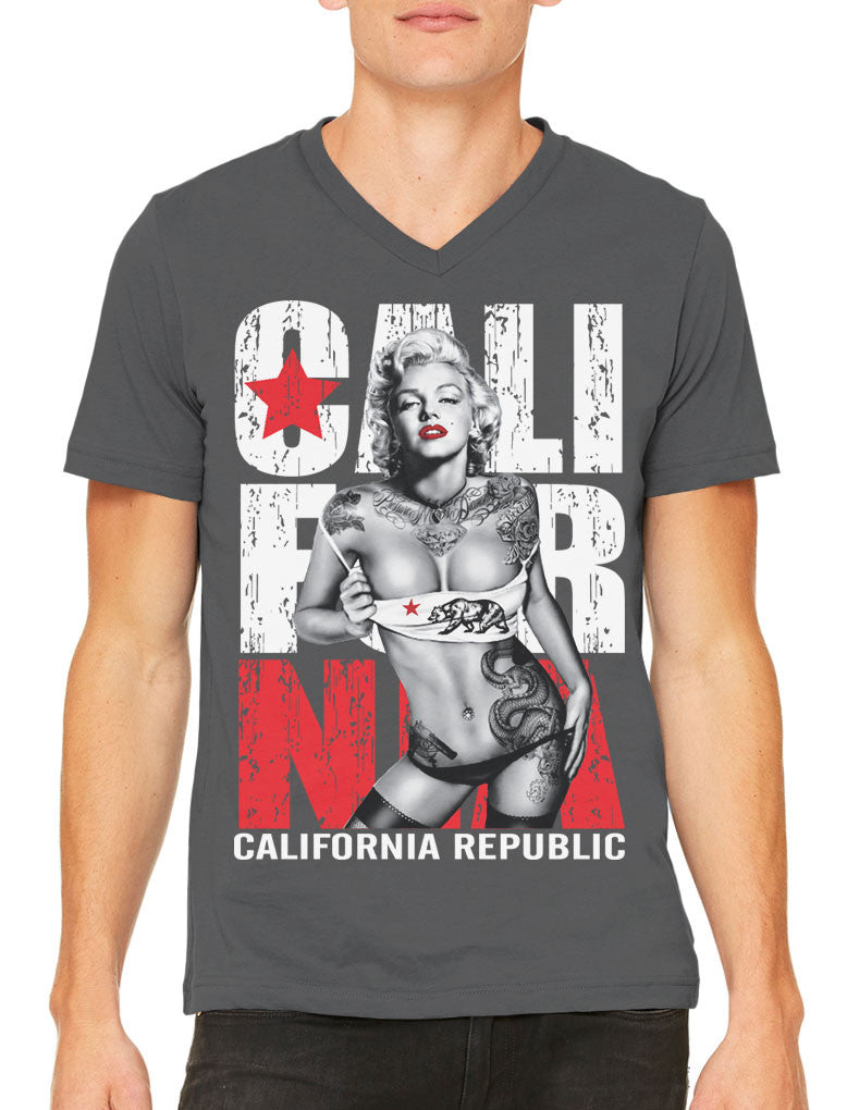 Sexy Marilyn Monroe California Republic Men's V-neck T-shirt