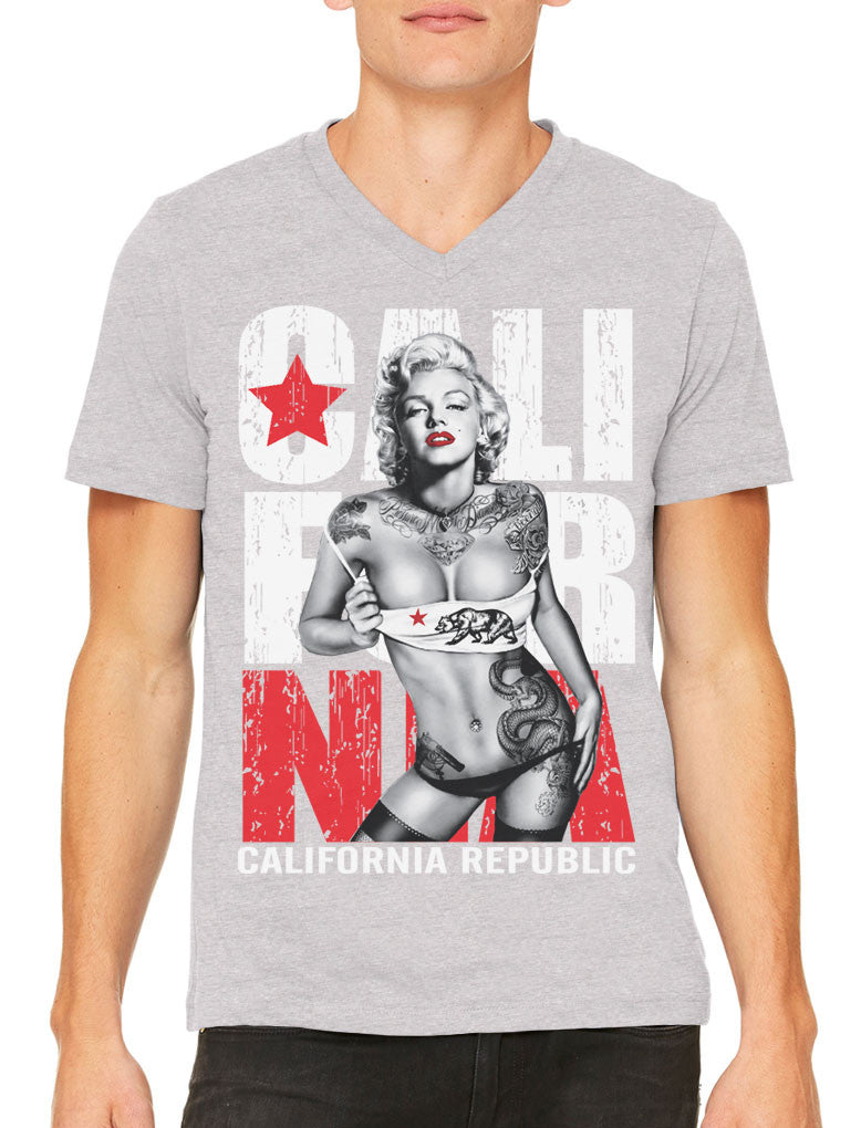 Sexy Marilyn Monroe California Republic Men's V-neck T-shirt