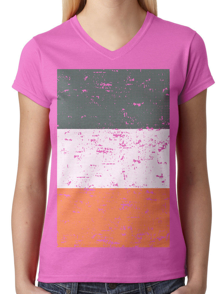 Big Faded Ireland Flag Junior Ladies V-neck T-shirt