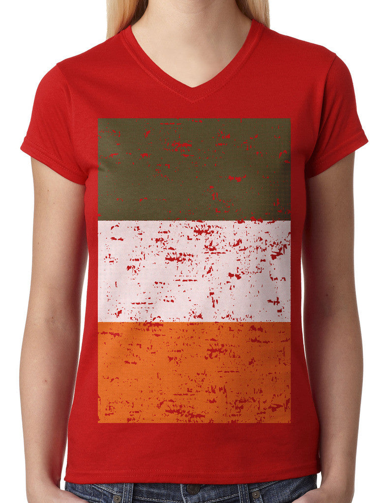 Big Faded Ireland Flag Junior Ladies V-neck T-shirt