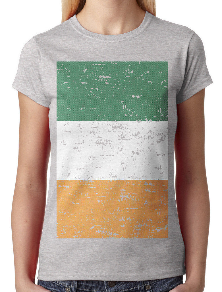 Big Faded Ireland Flag Junior Ladies T-shirt
