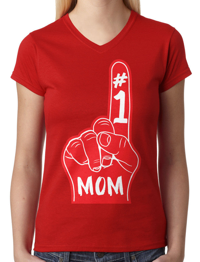 Number 1 Mom Junior Ladies V-neck T-shirt