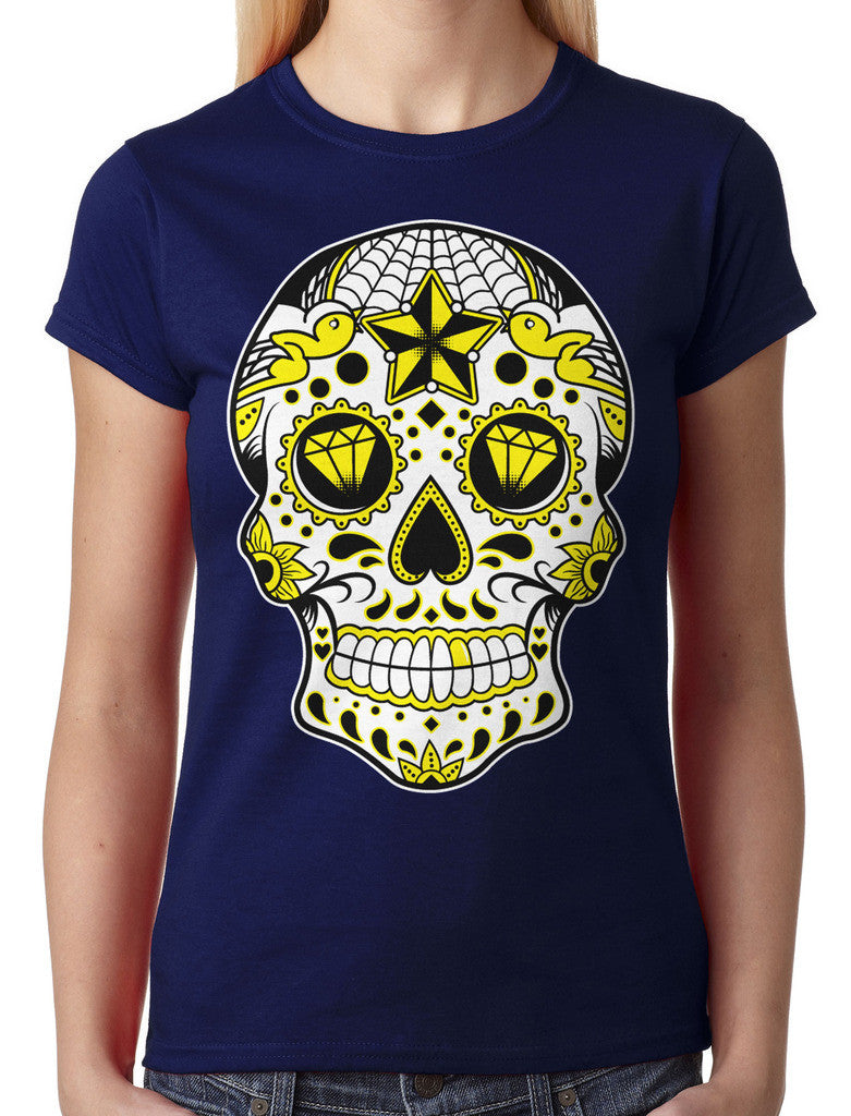 Dia De Los Muertos Sugar Skull Junior Ladies T-shirt
