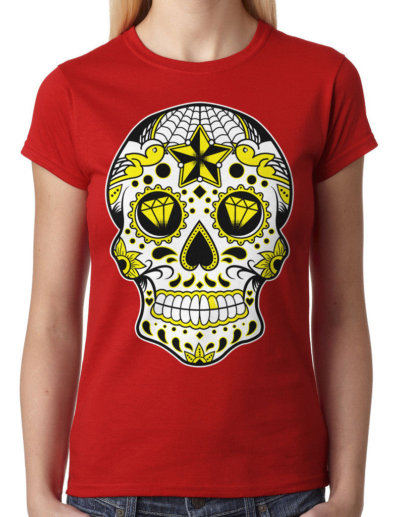 Dia De Los Muertos Sugar Skull Junior Ladies T-shirt