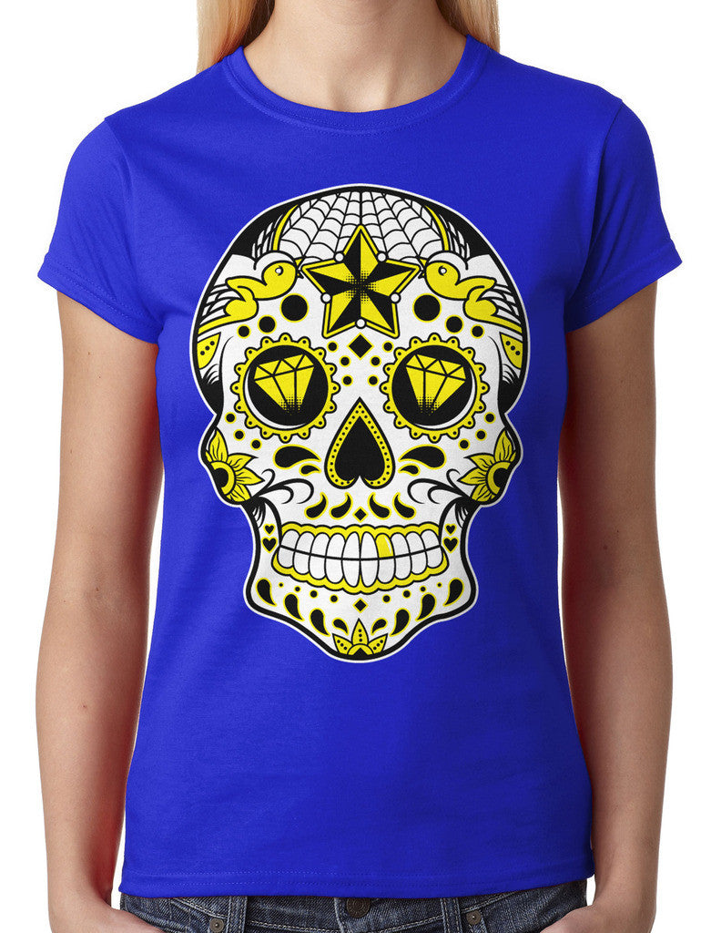 Dia De Los Muertos Sugar Skull Junior Ladies T-shirt