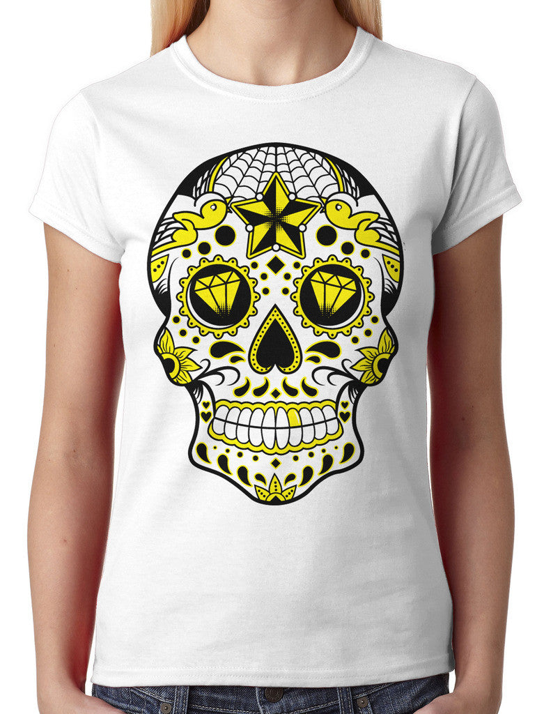 Dia De Los Muertos Sugar Skull Junior Ladies T-shirt