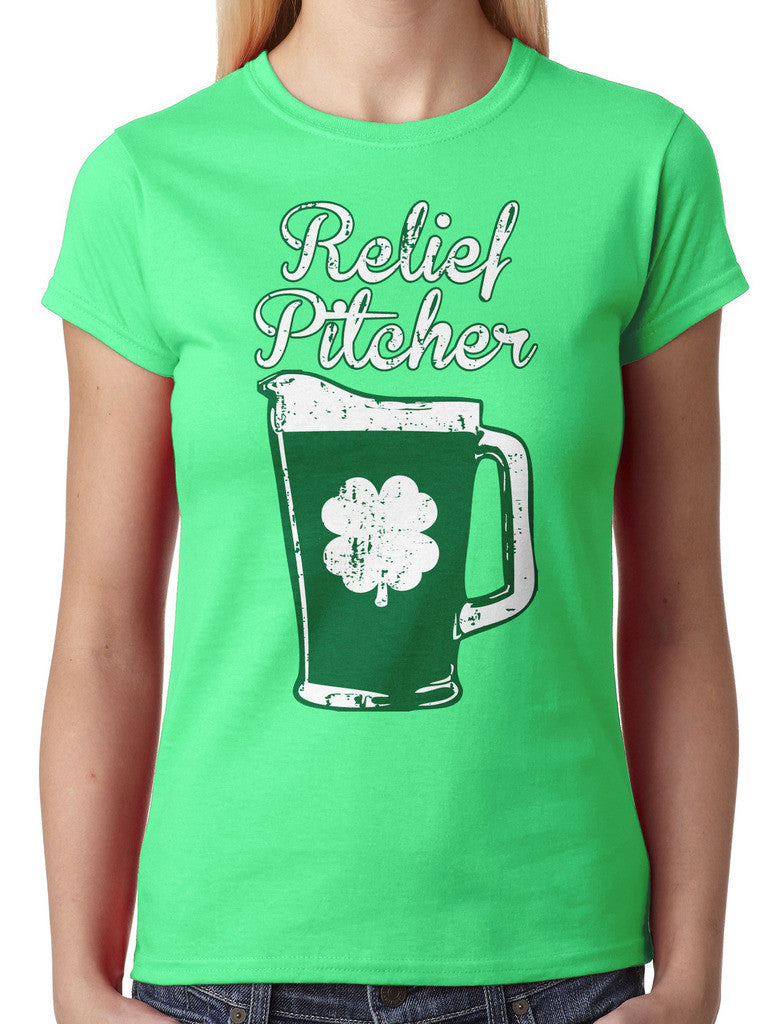 Green Beer Clover Relief Pitcher Junior Ladies T-shirt