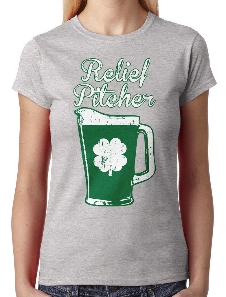 Green Beer Clover Relief Pitcher Junior Ladies T-shirt